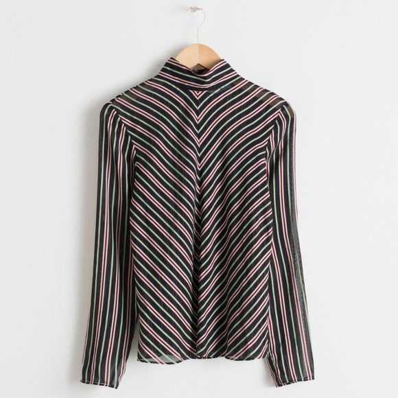 &Other Stories Sheer Chevron Stripe Top, Black/Stripe, 34/XS - Picture 2 of 13